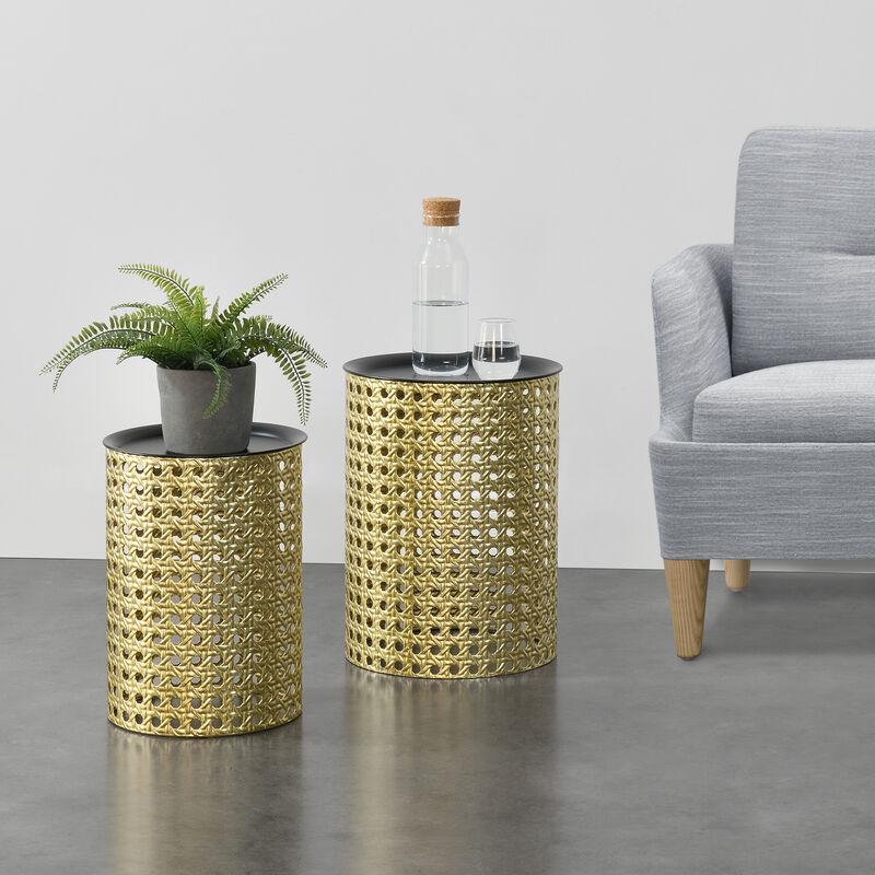 Lot de 2 Tables Basses Theux Rondes Différentes Tailles Noir Doré