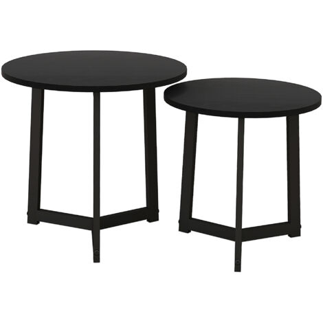 Lot De 2 Tables Basses Rondes En Acier, Design Moderne, Pour Salon, Noir, 35 Kg.
