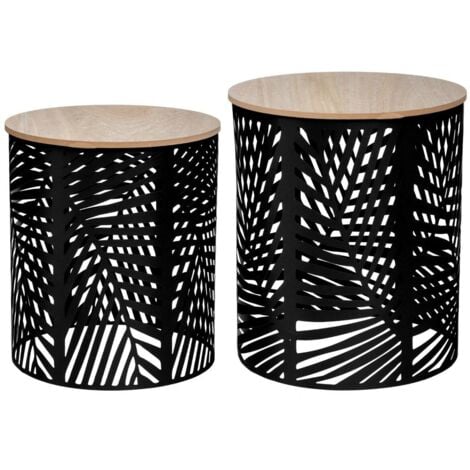Lot De 2 Tables Café Feuilles Noires Atmosphera