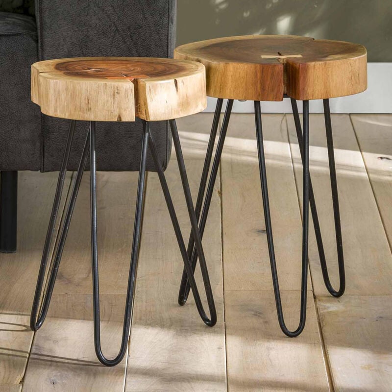 Lot de 2 tables d'appoint 32x32x45 cm en acacia massif naturel - stacy