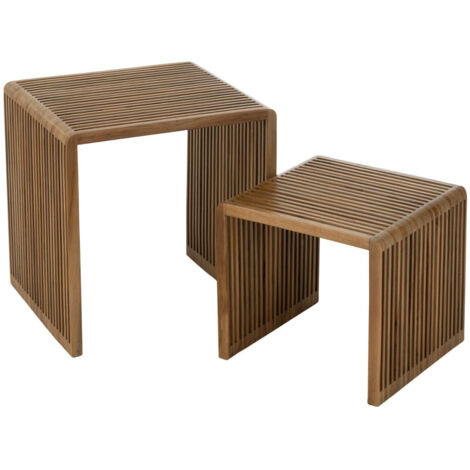 Lot de 2 tables d'appoint 40 et 50 cm en teck recyclé marron - RENTY
