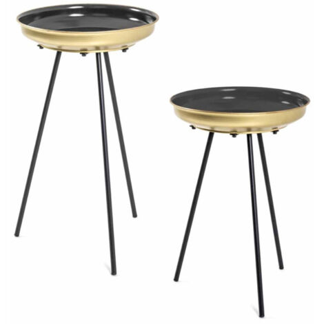 Lot de 2 Tables d'Appoint "Alice" 66cm Noir & Or
