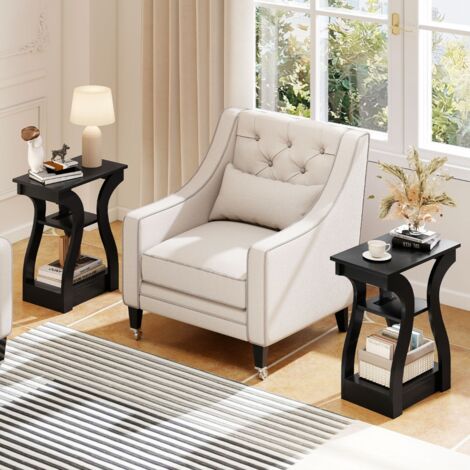 Lot de 2 Tables d'Appoint avec Station de Charge Tables de Canapé à 3 Niveaux Tables de Chevet avec Ports USB et Prises Modernes Noir