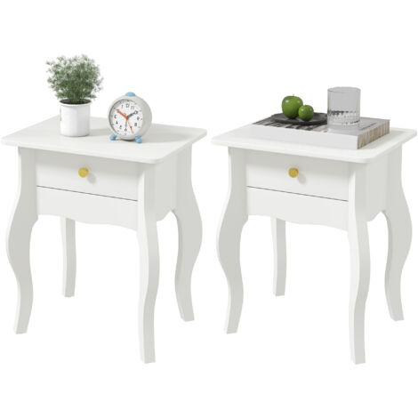 Lot de 2 tables d'appoint, bout de canapé avec pieds courbés, table basse pour salon, chambre, 45 x 35 x 55 cm, blanc