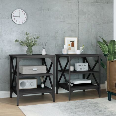 Lot de 2 Tables d'appoint Bout de canapé Table basse Noir 40x42x50 cm Bois d’ingénierie 14006
