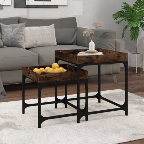 Lot de 2 Tables d'Appoint Chevet,Bout de Canapé Chêne fumé Bois d'ingénierie -GB69073