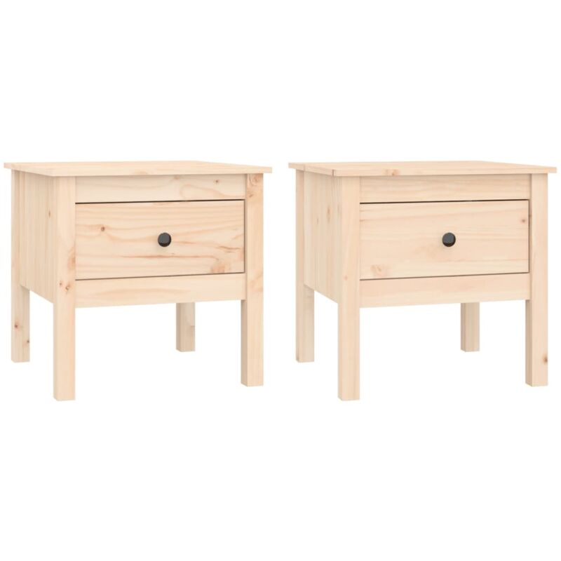 Lot de 2 tables d'appoint chevets avec tiroir 50 x 50 x 49 cm bois de pin non traité DEC032611