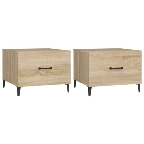 Lot de 2 tables d'appoint chevets avec tiroir pieds en métal 50 x 50 x 40cm bois d'ingénierie couleur chêne DEC040482