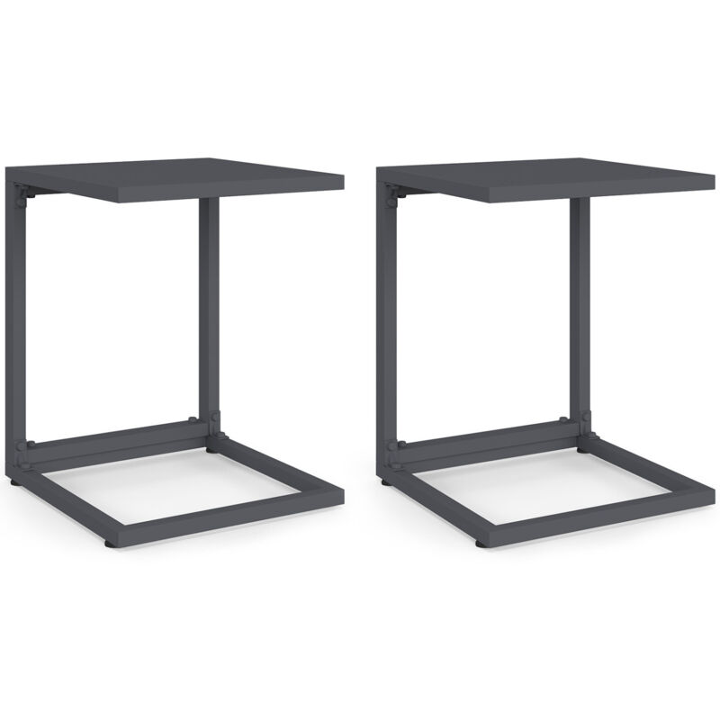 Lot de 2 tables d'appoint de jardin pour transat et bain de soleil PALMA gris anthracite