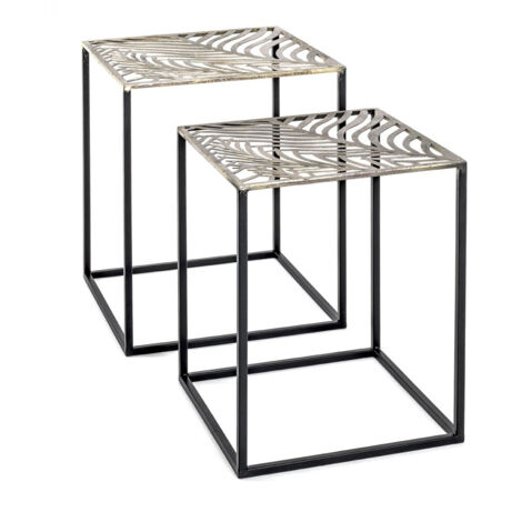 Lot de 2 tables d'appoint en métal coloris noir-bronze