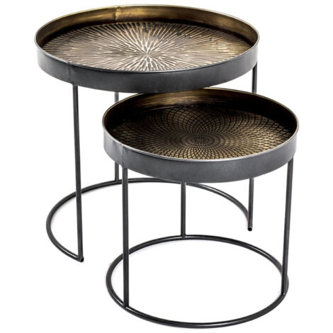 Lot de 2 tables d'appoint en métal coloris noir-cuivré