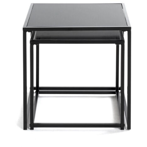 Lot de 2 tables d'appoint en métal noir et verre