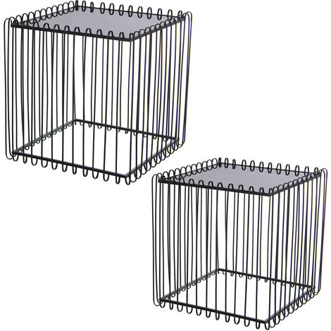Lot de 2 tables d'appoint en métal noir et verre noir 60X60X60+45X45X45 Cm
