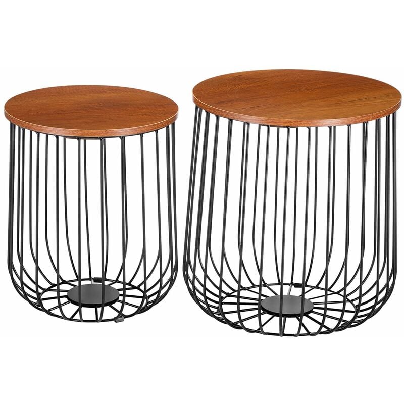 Lot de 2 tables d'appoint errano, en métal noir et décor chêne sauvage