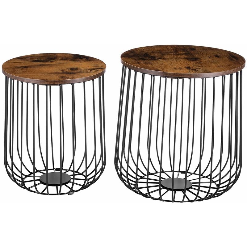 Lot de 2 tables d'appoint errano, en métal noir et décor old style