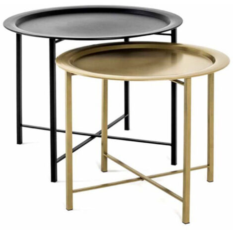 Lot de 2 Tables d'Appoint "Gabin" 62cm Noir & Or
