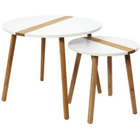 Lot de 2 tables d'appoint gigognes bicolore relief blanc