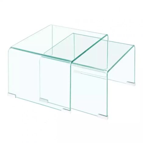 Lot de 2 tables d'appoint gigognes en verre trempé 12 mm – Dimensions 50x33 cm et 44.5x30.5 cm – Style moderne et empilables – Meubletmoi