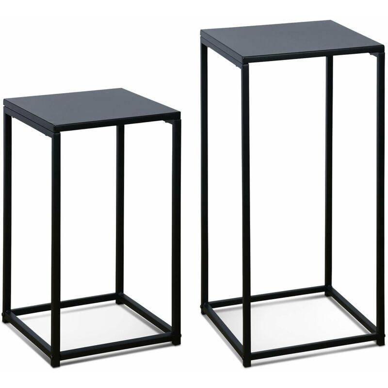 Lot de 2 tables d'appoint gigognes noires - Industrielle - bouts de canapé 34x34x74cm / 30x30x54cm