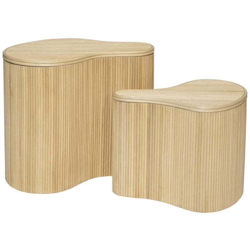 Vente-unique - Lot de 2 tables d'appoint organiques avec rangement - Rotin - l. 52 x p. 40 x h. 45 cm et l. 43.5 x p. 30 x h. 33,5 cm - Naturel clair