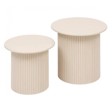 Lot de 2 tables d’appoint rondes avec des pieds cannelés, coloris beige - Diamètre 40 x Profondeur 38 cm