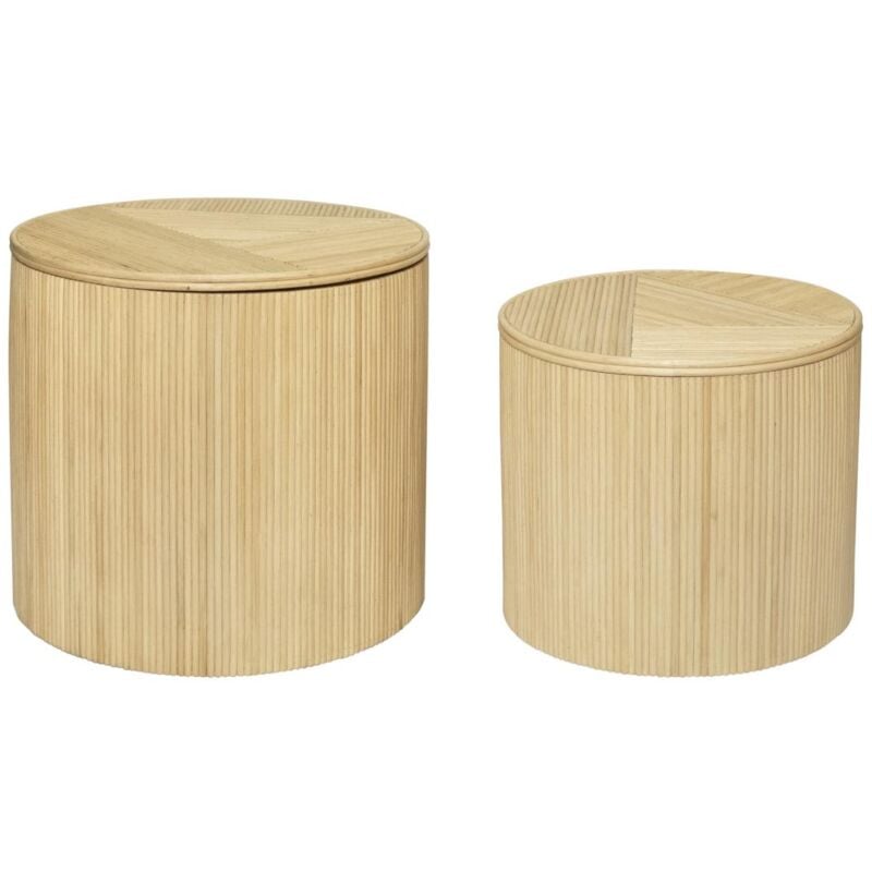 Lot de 2 tables d'appoint rondes avec rangement - Rotin - d. 50 x h. 46 cm et d. 39.5 x h. 36 cm - Naturel clair - gabes