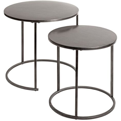 Lot de 2 tables d'appoint rondes table basse en métal coloris gris/noir