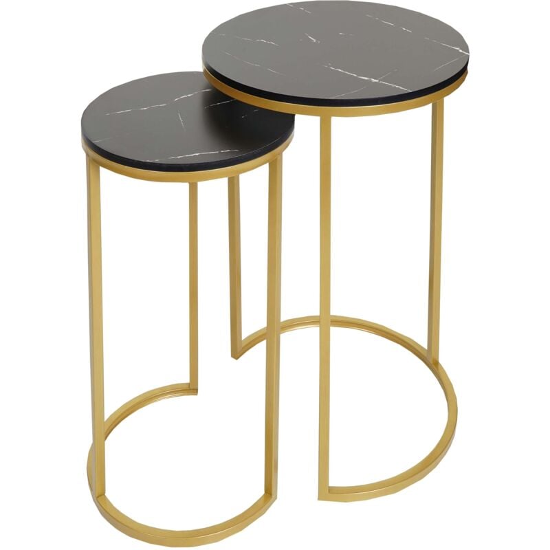 Lot de 2 tables d'appoint table de chevet aspect marbre mdf noir et doré 040007448