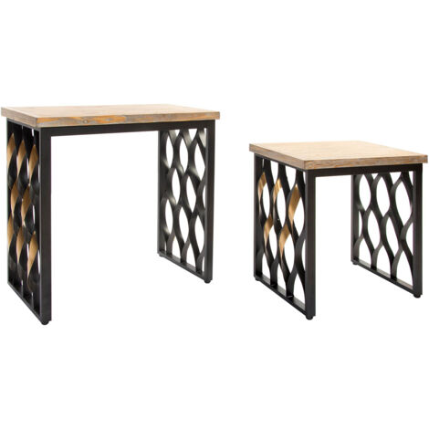 Lot de 2 tables d'appoints en bois naturel et métal coloris noir