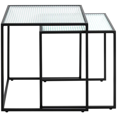 Lot de 2 tables d'appoints en métal coloris noir et verre trempé