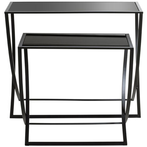 Lot de 2 tables d'appoints en métal, verre trempé coloris noir