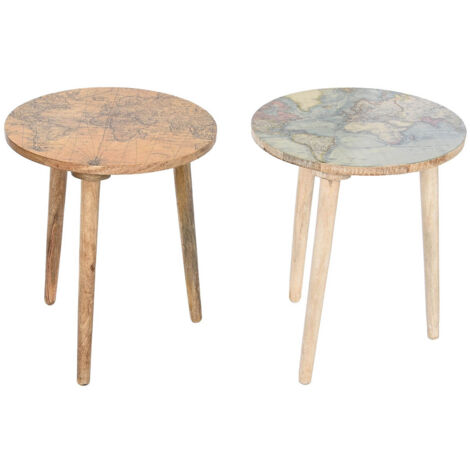 Lot de 2 tables d'appoints rondes en bois de manguier coloris naturel, blanc