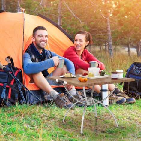 Lot de 2 Tables de Camping Pliantes avec Cadre en Aluminium Table de Pique-Nique Extensible Portable avec Plateau à Imitation Bois Café DESIGN IN