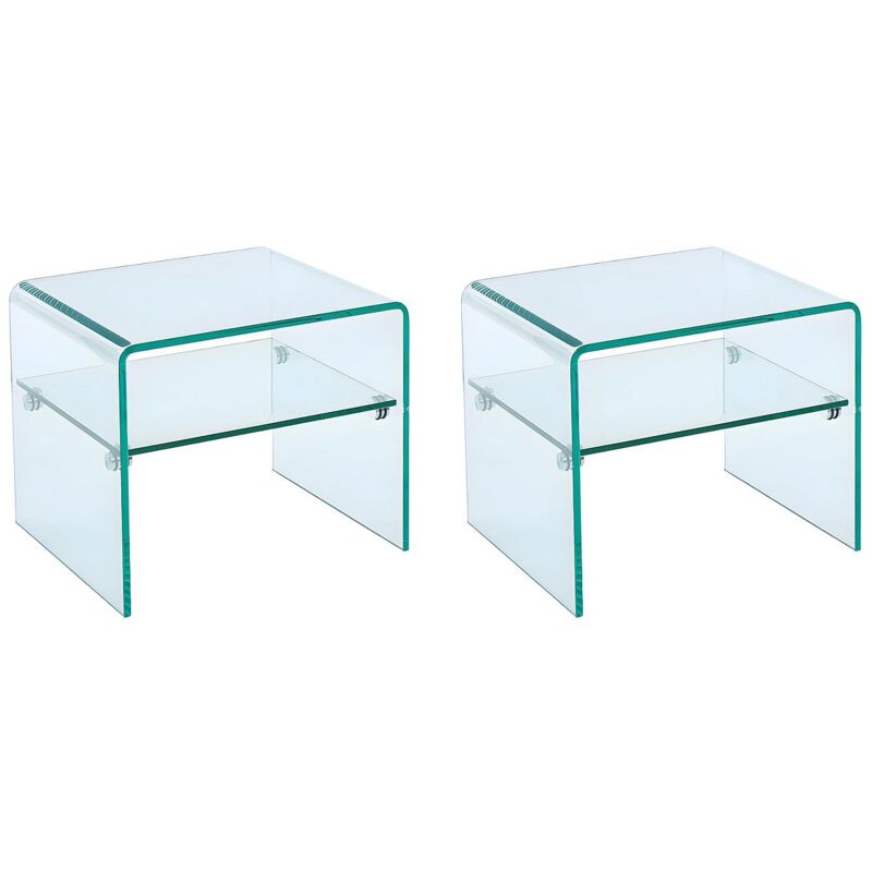 Vente-unique - Lot de 2 tables de chevet - 1 niche - Verre trempé - stileos