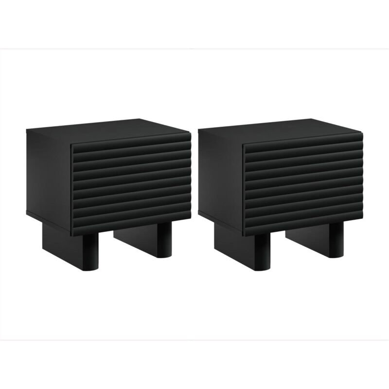 Vente-unique - Lot de 2 tables de chevet 1 porte - mdf - Noir - ludima