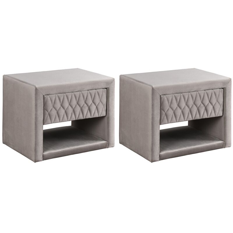 Lot de 2 tables de chevet - 1 tiroir et 1 niche - Tissu velours - Beige - DANIELE Lot de 2 tables de chevet - 1 tiroir et 1 niche - Tissu velours - Beige - DANIELE