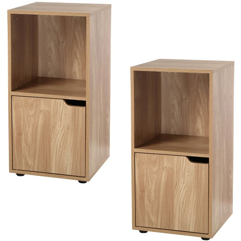 Tables de chevet 2 cases décor bois 1 porte - lot de 2 - modu - Calicosy