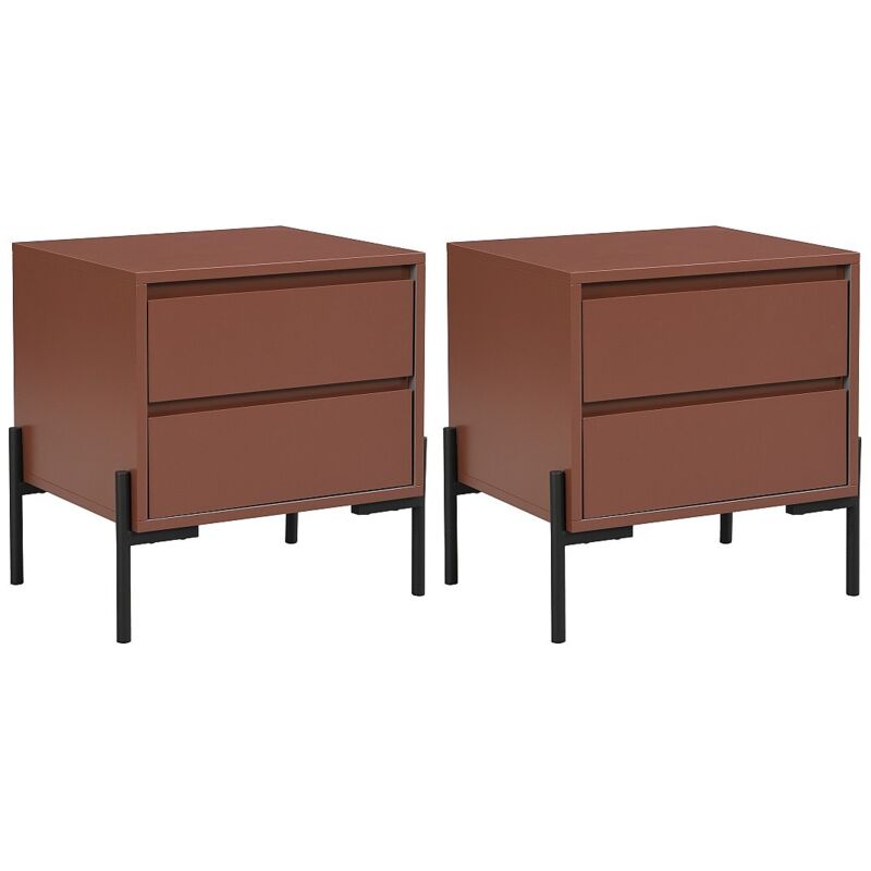 Lot de 2 tables de chevet 2 tiroirs - mdf et métal - Terracotta et noir - korasa de Pascal Morabito