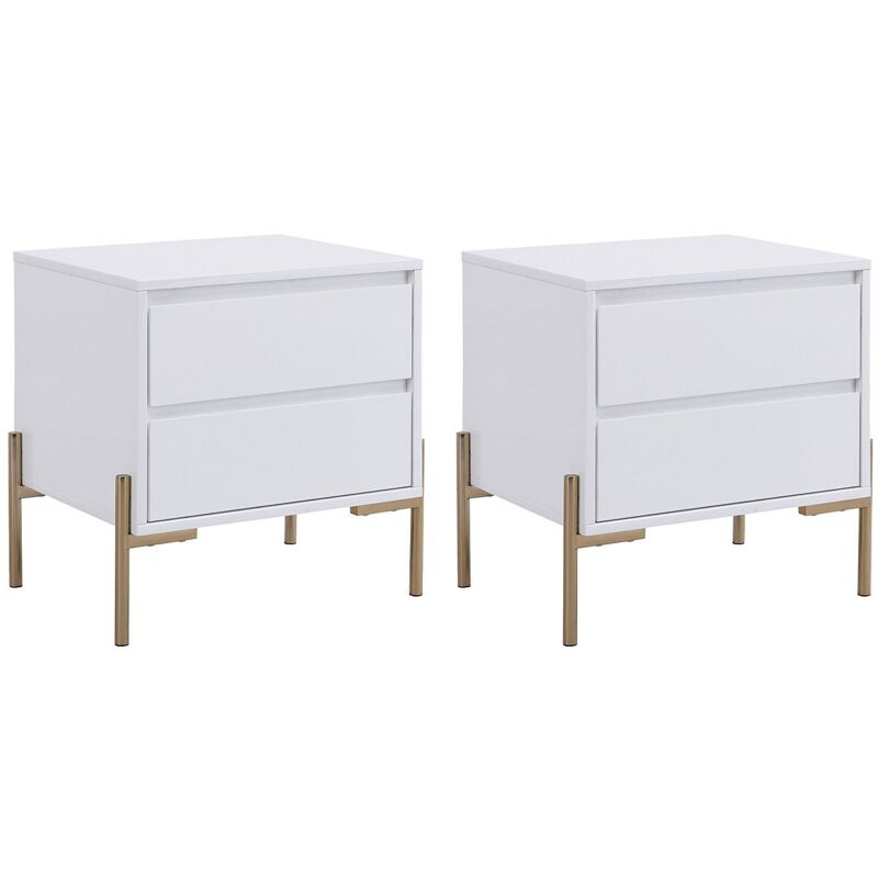 Lot de 2 tables de chevet avec 2 tiroirs - mdf et métal - Blanc laqué et doré - korasa de Pascal Morabito