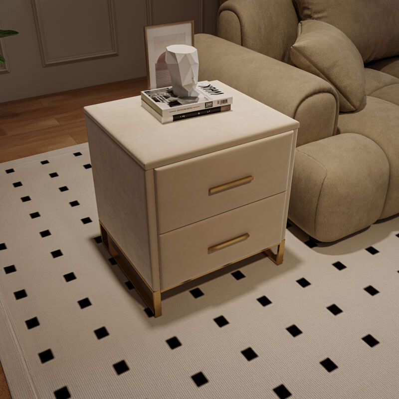 Lot de 2 Tables de Chevet avec 2 Tiroirs - Tissu Velours - Table de Nuit - Table d'Appoint Rangement - 40x40x50 - Moderne - Beige