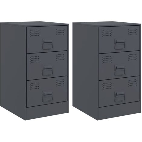 Lot de 2 tables de chevet avec 3 tiroirs 34,5 x 39 x 62 cm acier anthracite DEC034819