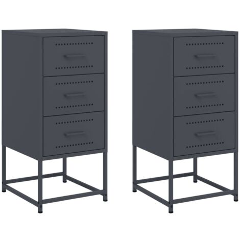 Lot de 2 tables de chevet avec 3 tiroirs 36 x 39 x 78 cm acier anthracite DEC034833