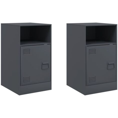 Lot de 2 tables de chevet avec compartiment avec porte 34,5 x 39 x 62 cm acier anthracite DEC034820