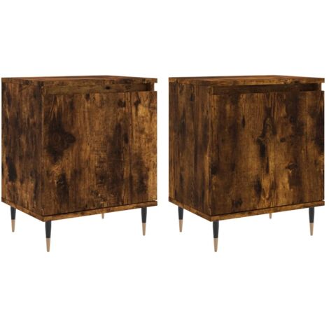 Lot de 2 tables de chevet avec compartiment avec porte 40 x 30 x 50 cm bois d'ingénierie marron et fer DEC035080