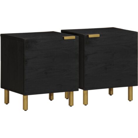 Lot de 2 tables de chevet avec compartiment avec porte 40 x 33 x 46 cm bois de manguier noir DEC035521