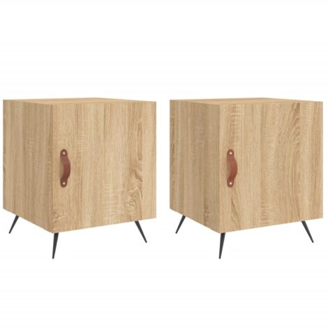 Lot de 2 tables de chevet avec compartiment avec porte 40 x 40 x 50 cm bois ingénierie couleur chêne et fer DEC035275