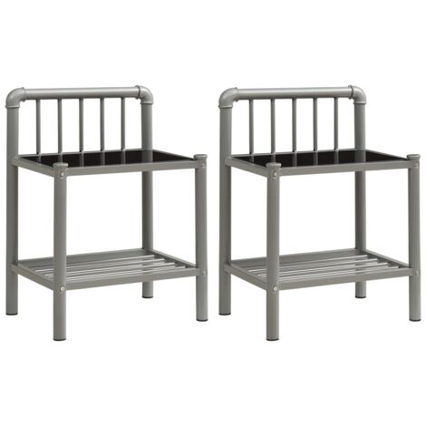 Lot de 2 tables de chevet avec étagère 45 x 34,5 x 62,5 cm en métal noir et verre DEC035412
