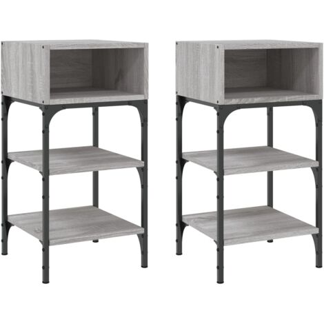 Lot de 2 tables de chevet avec étagères 35 x 34,5 x 70cm bois ingénierie gris et fer DEC035652