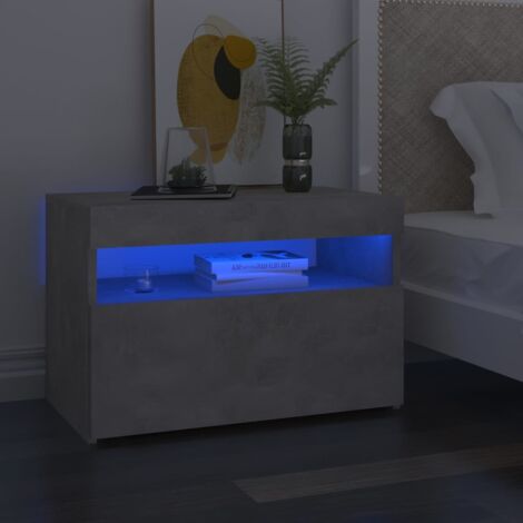 Lot de 2 Tables de chevet avec lumières LED，Table d'appoint, Table de nuit gris béton 60x35x40 cm JDOT177 MaisonChic