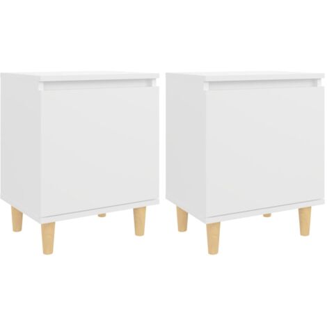 Lot de 2 Tables de chevet avec pieds Table de nuit - en bois Blanc 40x30x50 cm